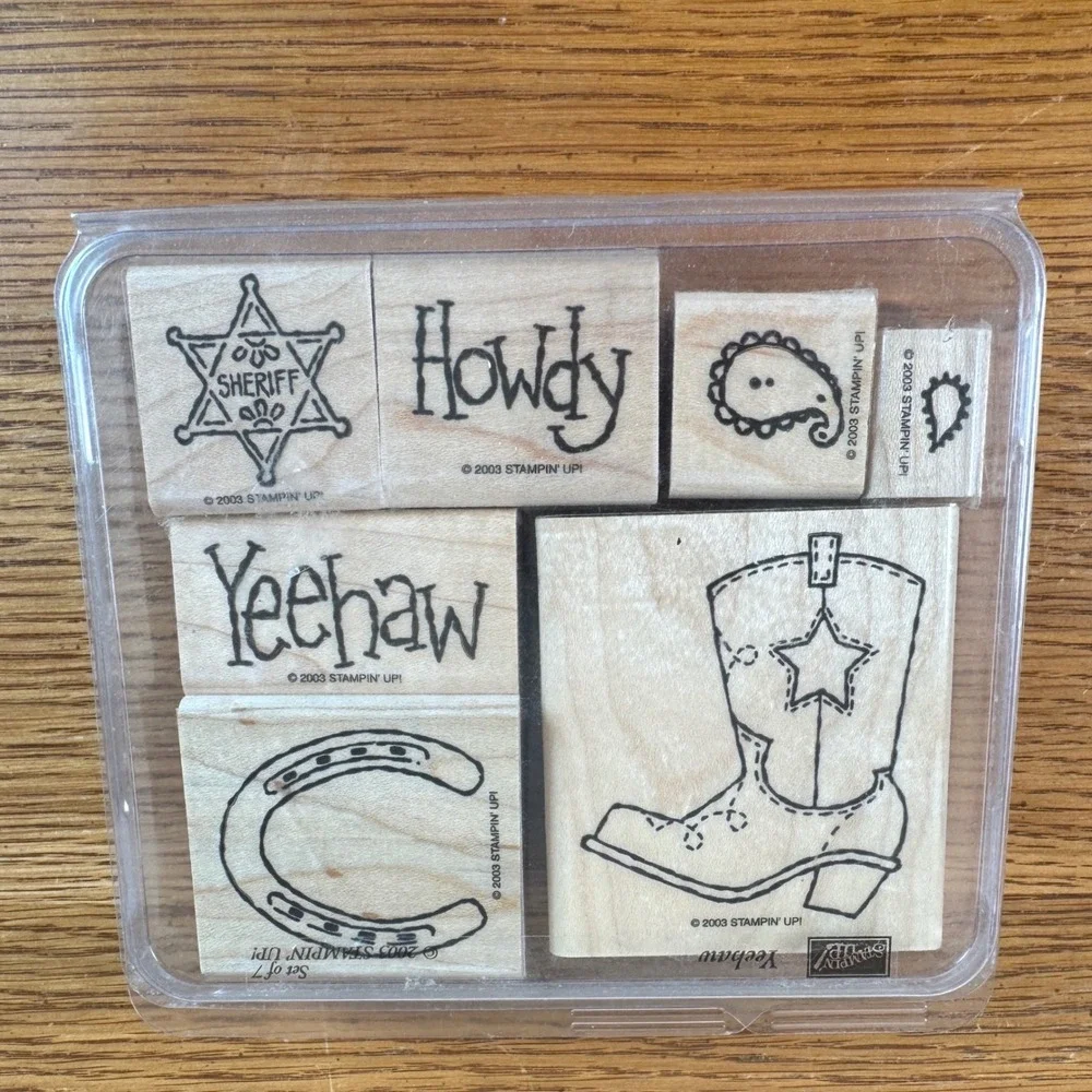 Stampin Up Yeehaw Rubber Stamp Set of 7 Wood Block Western Cowboy 2003 Vintage